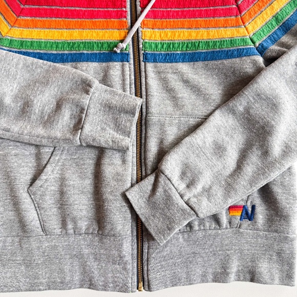 Aviator Nation Hoodie RARE 6-Stripe Full Zip Heather Gray Size XS USA Made - Picture 9 of 14